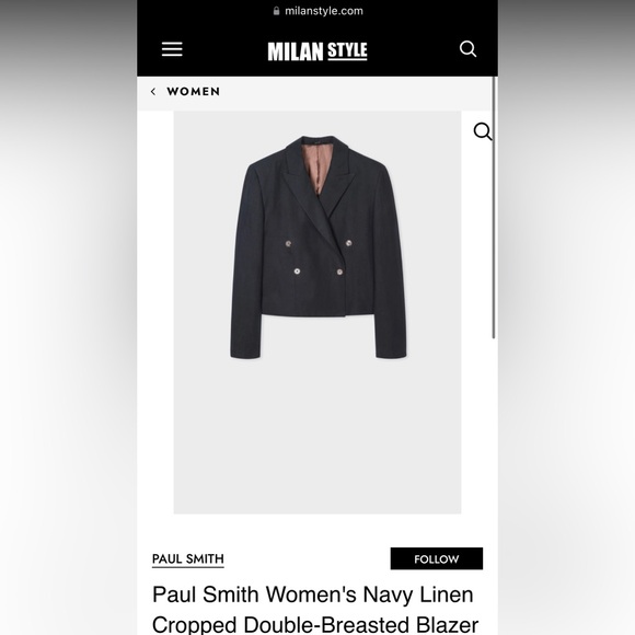 Paul Smith Women's Navy Linen Cropped Double-Breasted Blazer 42R 6 - Picture 11 of 12